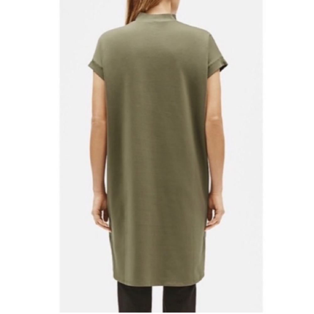 Eileen Fisher | Traceable Organic Cotton Stretch Mock Neck Dress in Olive - Picture 2 of 11